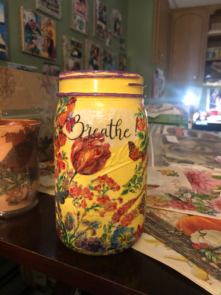 How to make a rose floral Decoupage jar with napkins for Decoupage