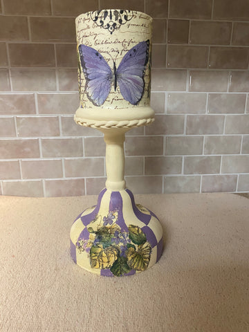 Painted flower vase decorated with butterfly decoupage napkins