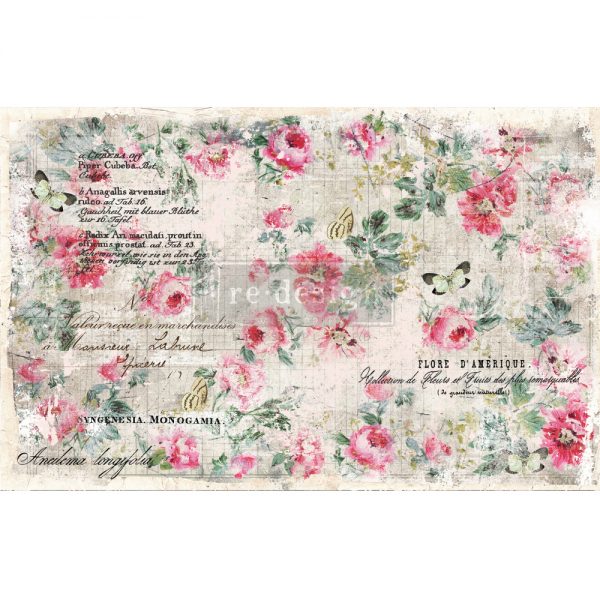 Vibrant pink flower tear resistant decoupage tissue paper design, ideal for adding a touch of elegance and color to furniture projects