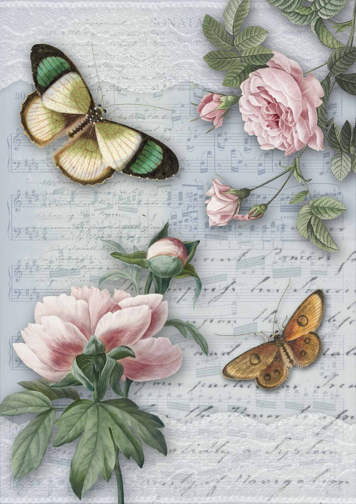 Butterflies and Flowers Rice Paper by Decoupage Queen. Durable, Delicate papers great for Decoupage, Scrapbooking, Mixed Media and more.