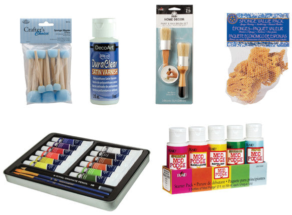 Decoupage Napkins Supplies. Find a wide array of supplies for your stunning art creations. We carry decoupage glue, varnish, brushes, sponges, paint, stencil tape, mold materials, brayers and more.