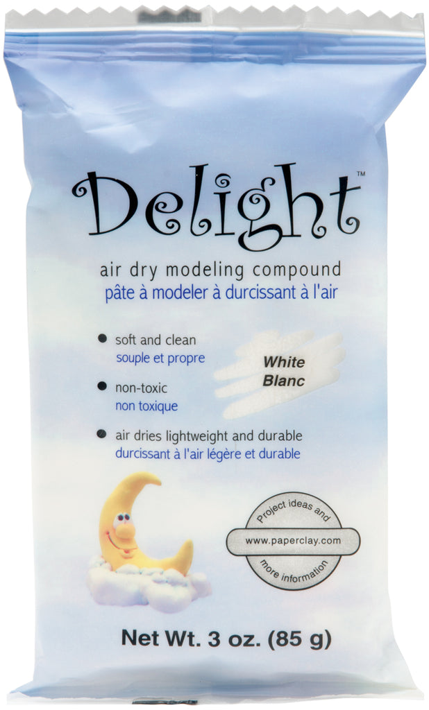 Delight Air-Dry Modeling Compound. This soft, non-toxic, pure white material is perfect for detailed crafting. Easily colorable.