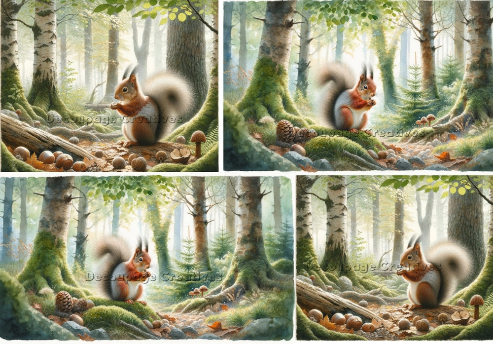 Squirrel eating nuts in the forest decoupage paper by Decoupage Creatives