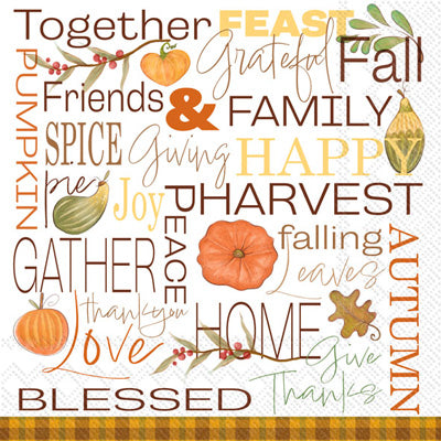 fall napkins full of words like together and family with orange pumpkins buffet Decoupage Craft Paper Napkin for Mixed Media, Scrapbooking