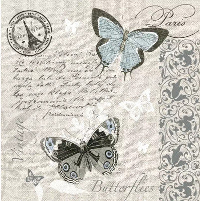 postcard style grey with script and butterflies Decoupage Napkins