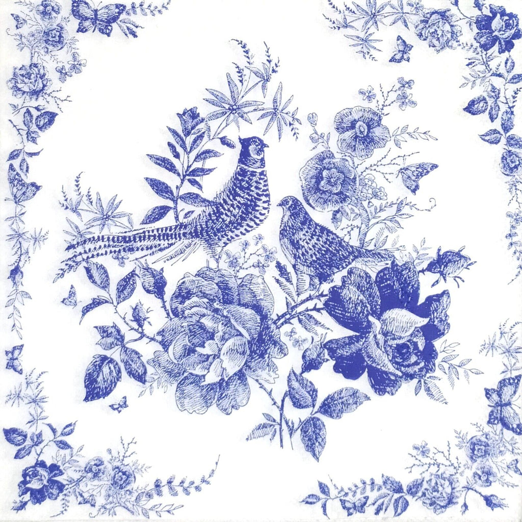 blue peacock and bird on blue and white flowers Decoupage Napkins
