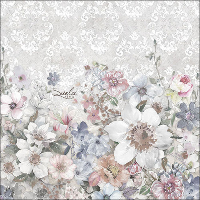 white and silver blossoms on gray  Decoupage Napkins