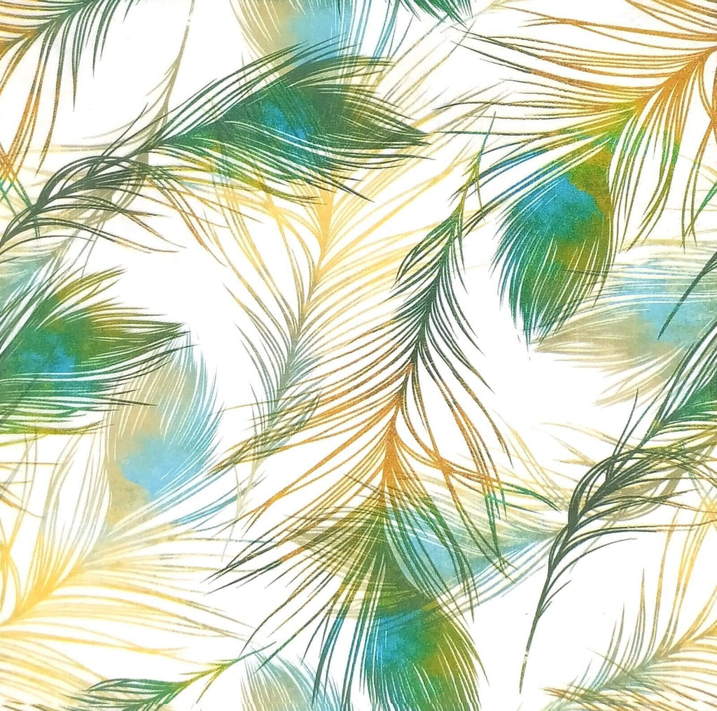 feathers in an overlaying pattern in aqua yellow and green Decoupage Napkins