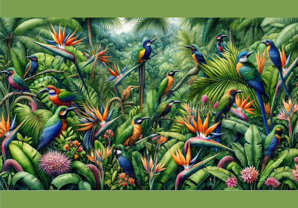 colorful tropical birds in a jungle setting decoupage paper by Decoupage
