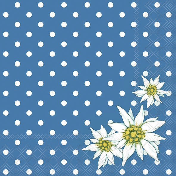 white blossoms on blue with white dots  Decoupage Napkins
