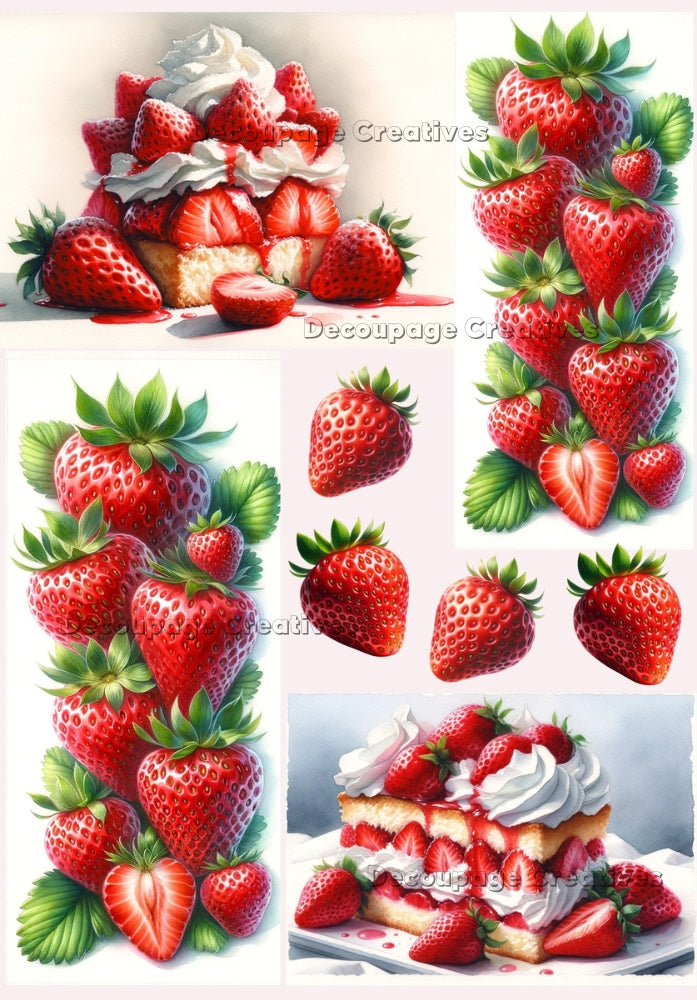 delicious looking red strawberry shortcakes and strawberries decoupage paper by Decoupage Creatives