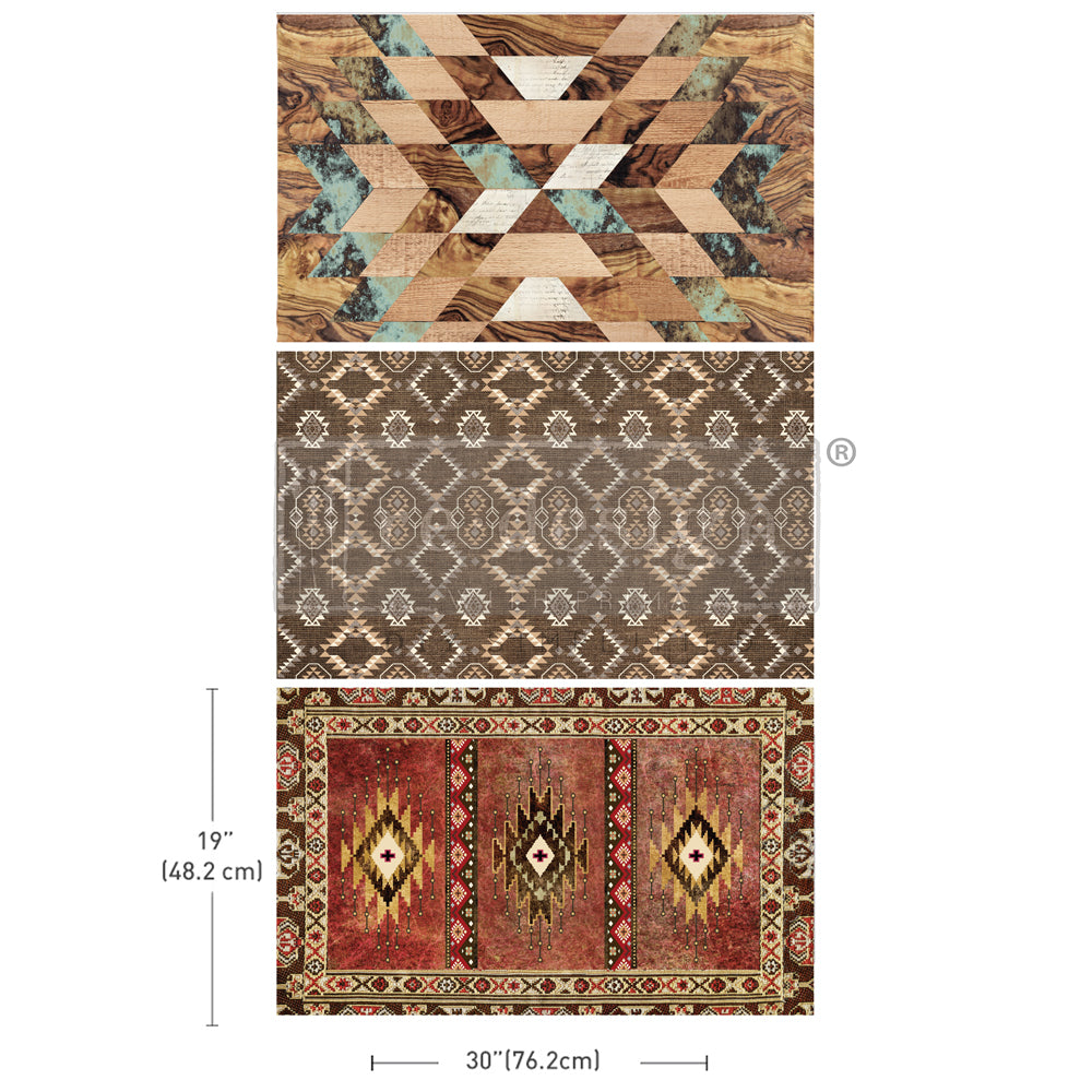Western Whimsy ReDesign with Prima Decoupage Tissue Paper set of 3 designs. Featuring burgundy and brown western themed patterns.