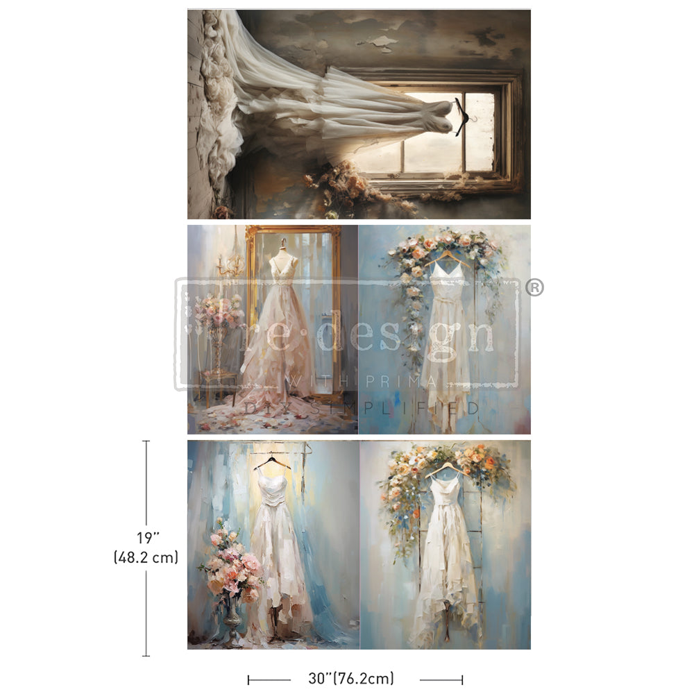 Whispers of White ReDesign with Prima Decoupage Tissue Paper set of 3 designs with white wedding gowns and florals.