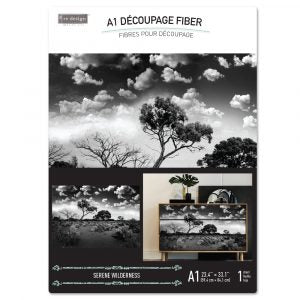 Monochrome wilderness scene. A1 Fiber Paper for Decoupage by ReDesign with Prima.