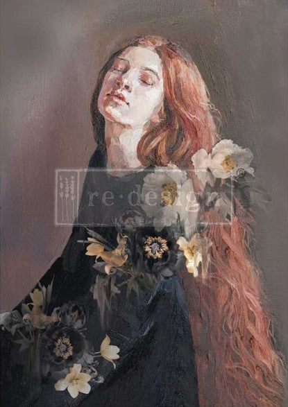 Girl with long red hair. A1 Fiber Paper for Decoupage by ReDesign with Prima.