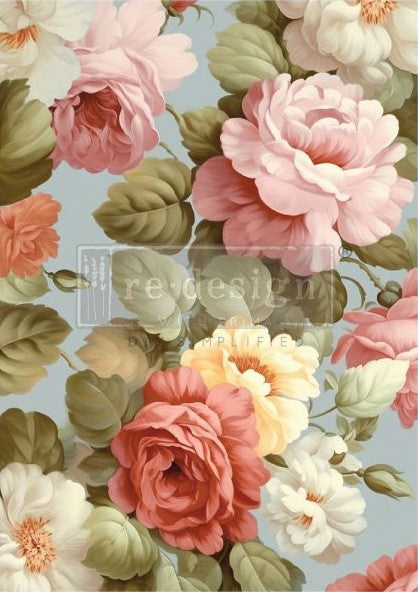 Large Pink and White Flowers. A1 Fiber Paper for Decoupage by ReDesign with Prima.