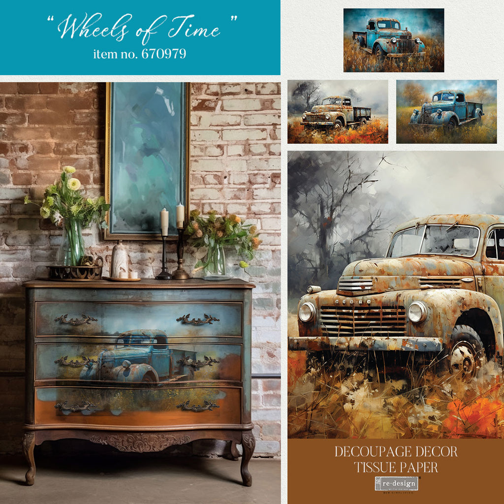 Vintage cars. Wheels of Time ReDesign with Prima Décor Tissue Paper