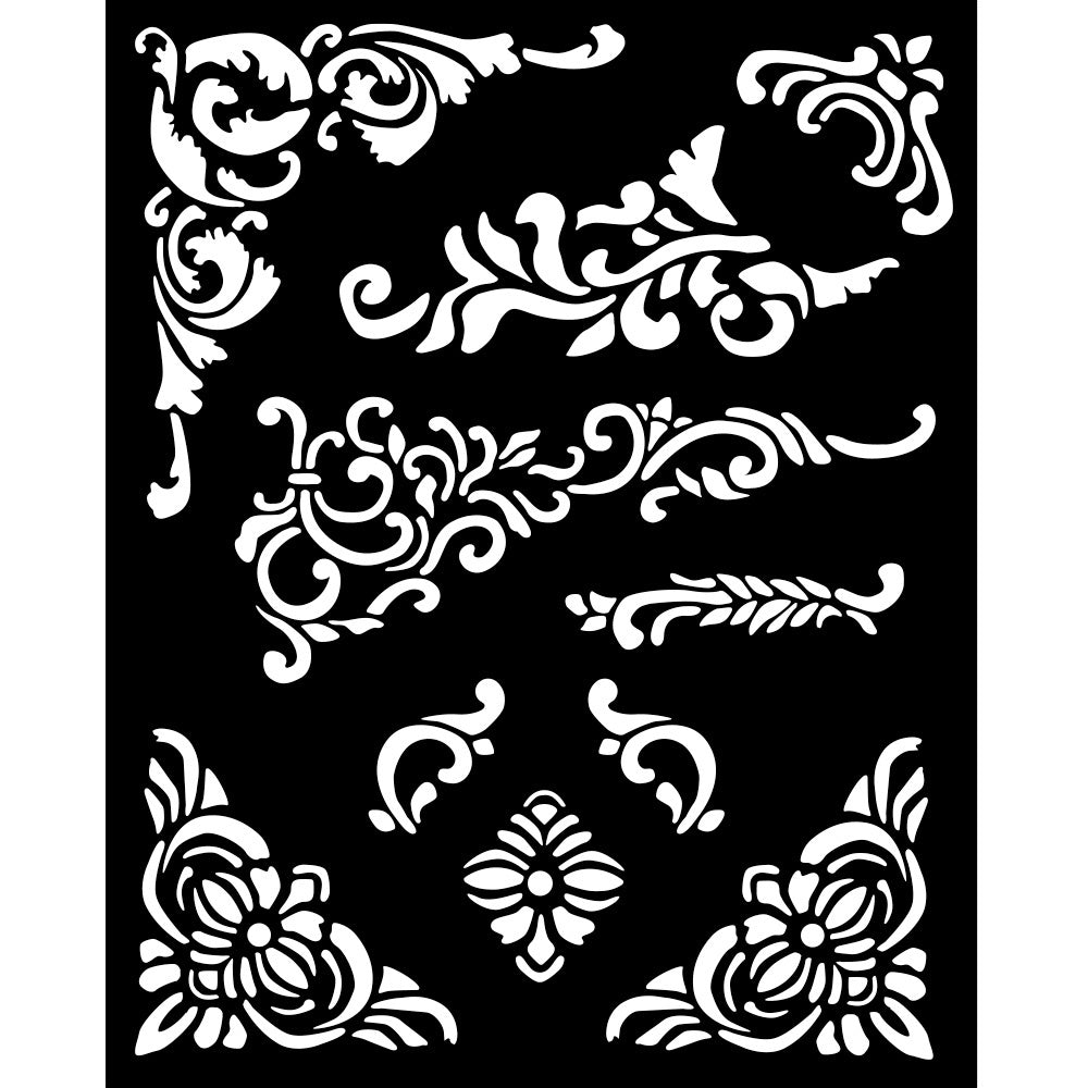 Stamperia Vintage Library Corners & Embellishments Stencils are made of flexible yet strong plastic material. Ideal for 3D effects and Mixed Media