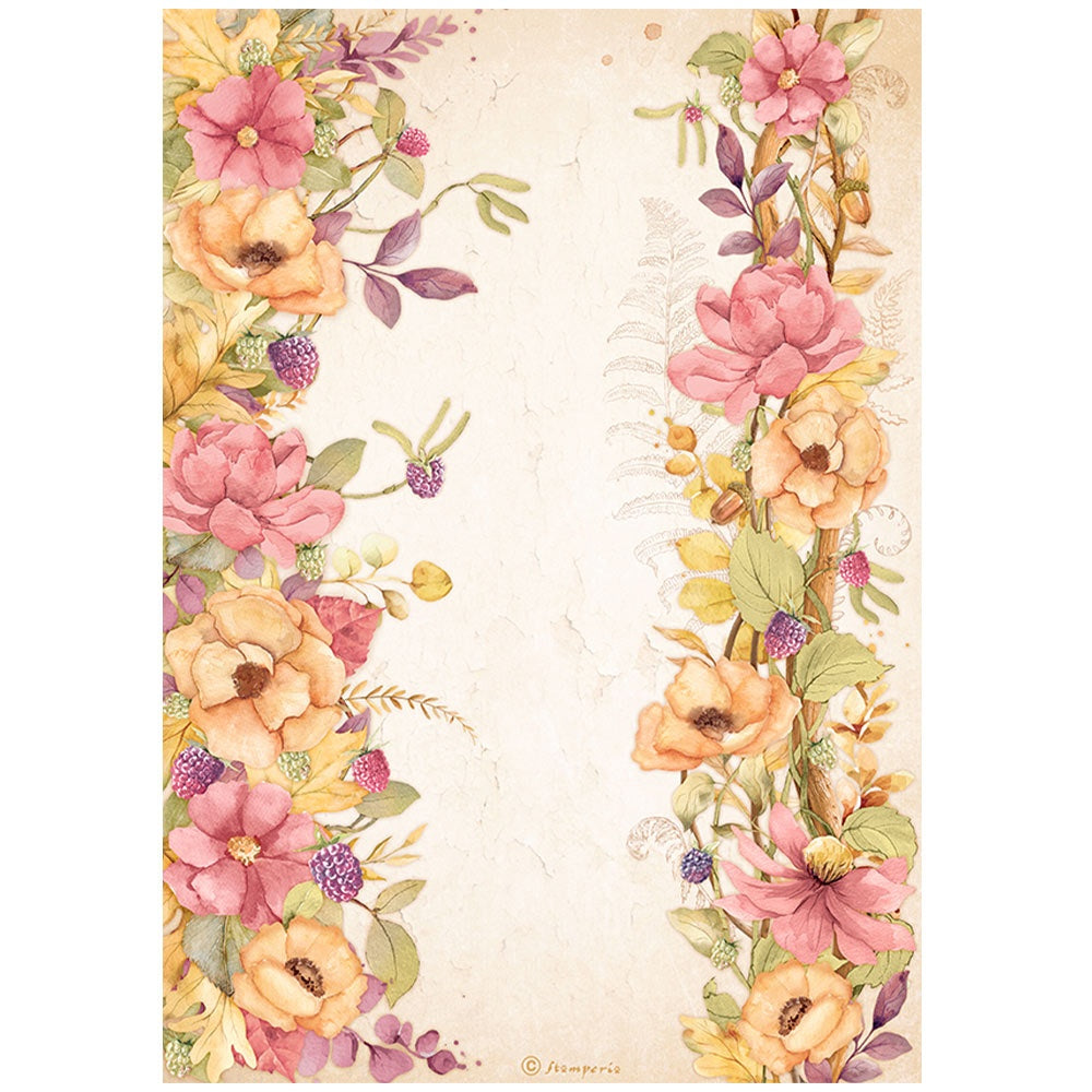 Peach and pink floral borders. Stamperia high-quality European Decoupage Paper.