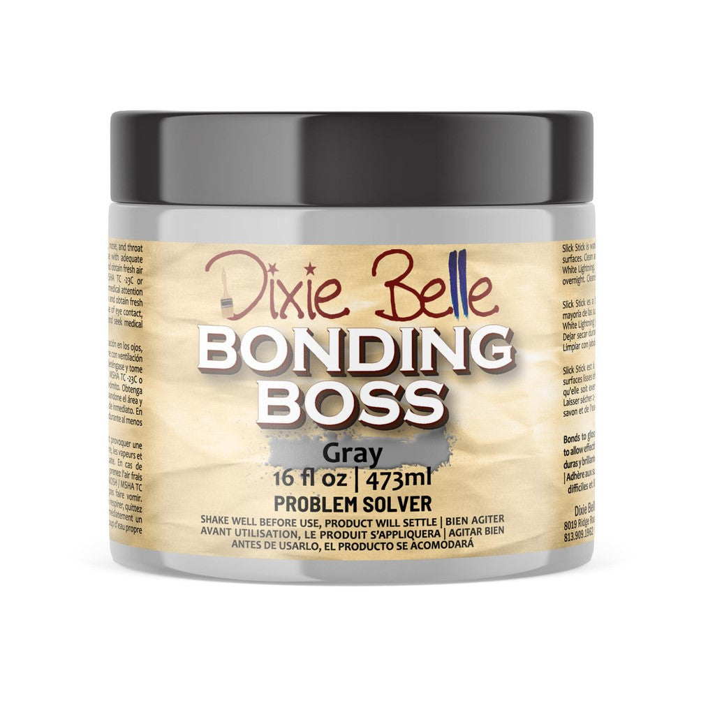 16 oz jar of Gray Dixie Belle Bonding Boss stain remover and primer.