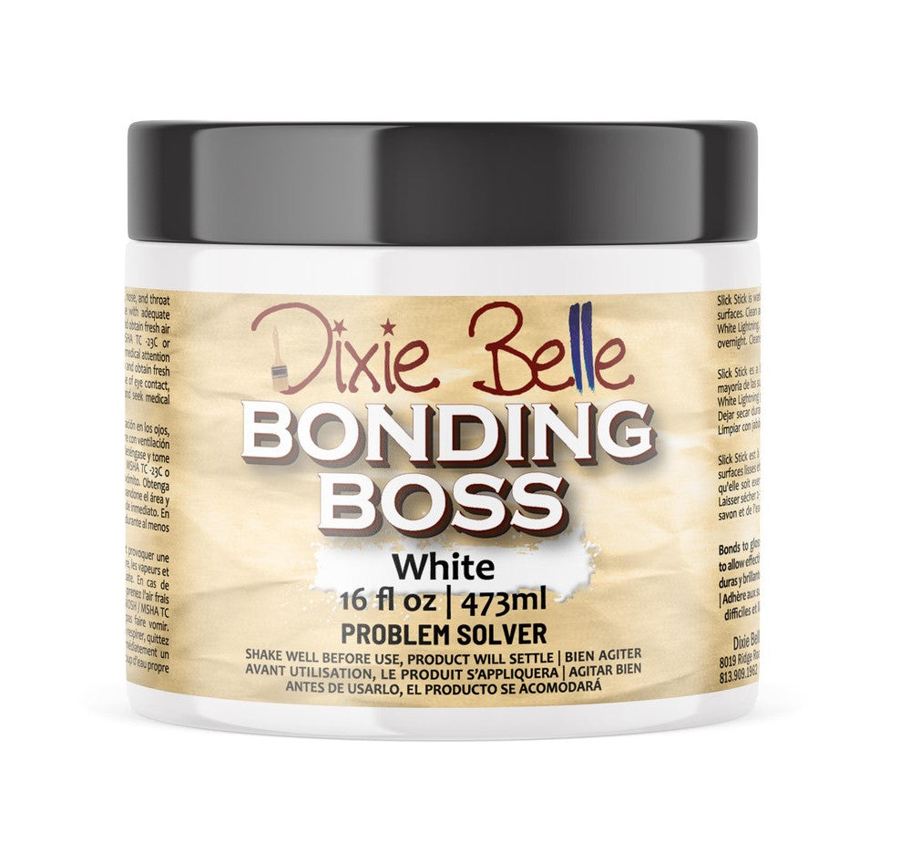 16 oz jar of White Dixie Belle Bonding Boss stain remover and primer.