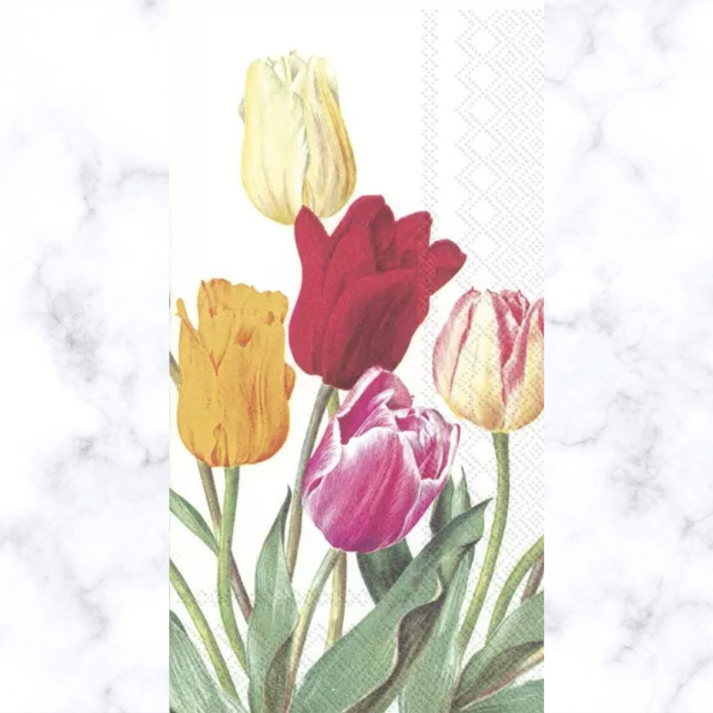 red white purple and yellow tulips on white Decoupage Craft Paper Napkin for Mixed Media, Scrapbooking