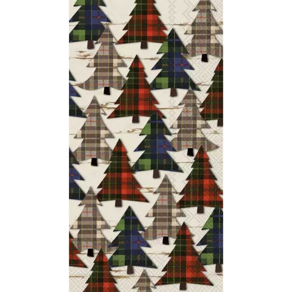 checkered patterns on pine tree outlines in blue red green and white Decoupage Craft Paper Napkin for Mixed Media, Scrapbooking