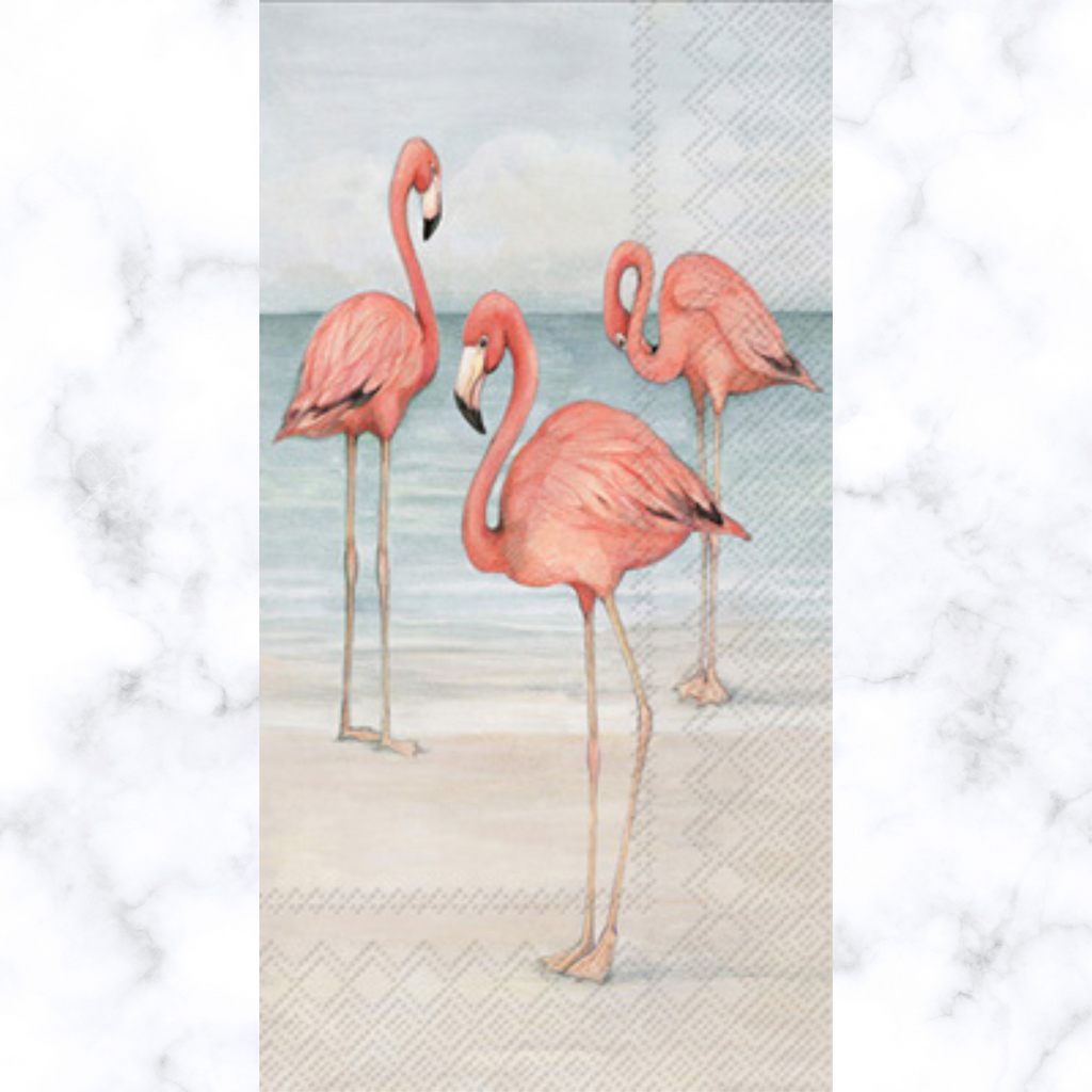 pink flamingos on sand by the water Buffet Decoupage napkins
