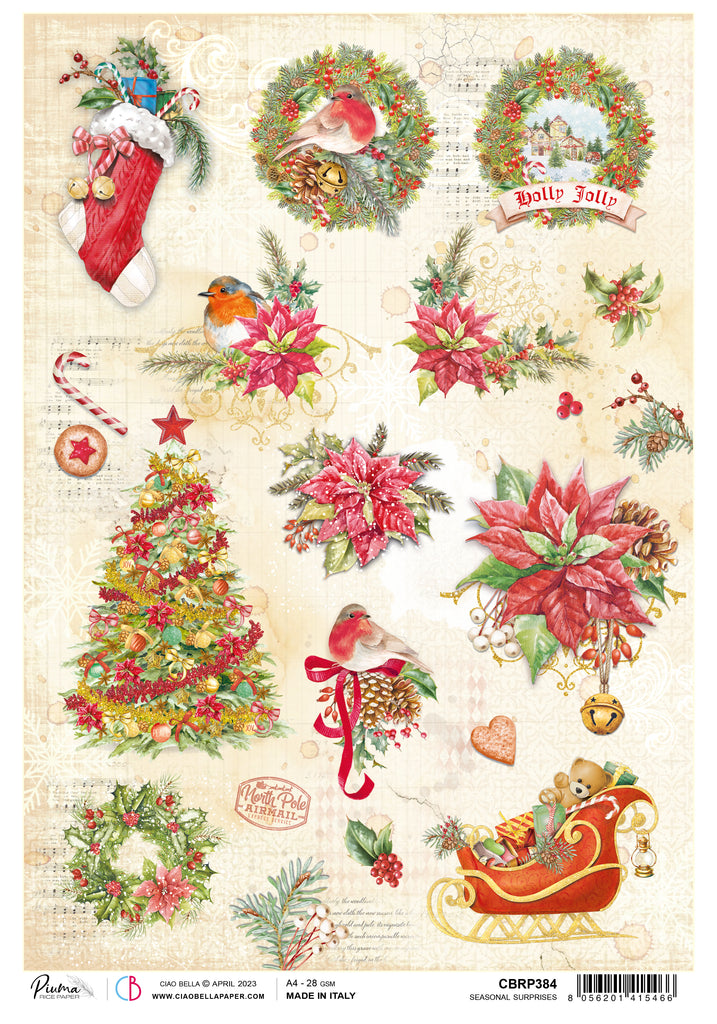 Christmas Decoupage Paper with stockings, wreaths, tree presents and toys from Ciao Bella