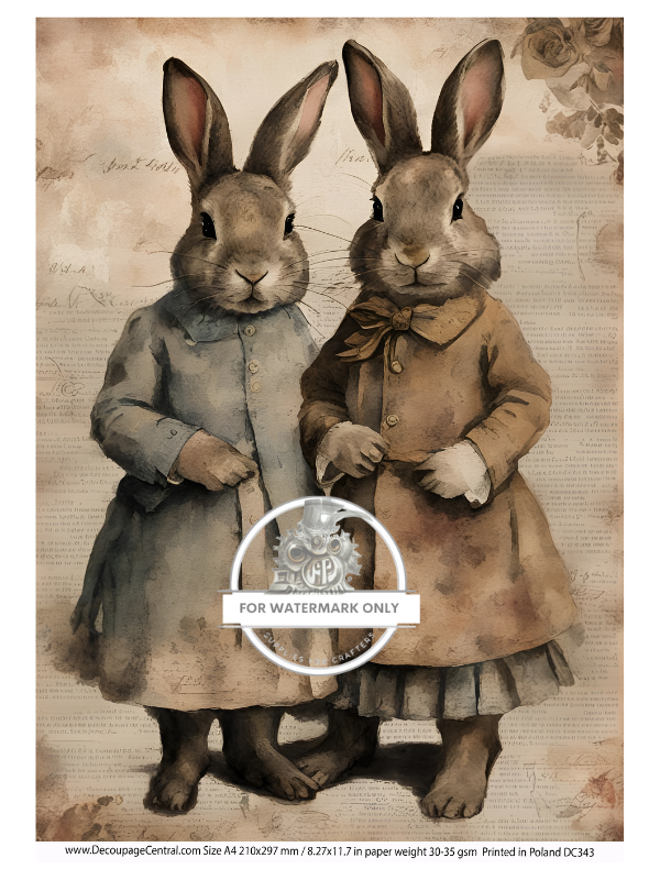 vintage bunnies in clothes Decoupage Central rice paper