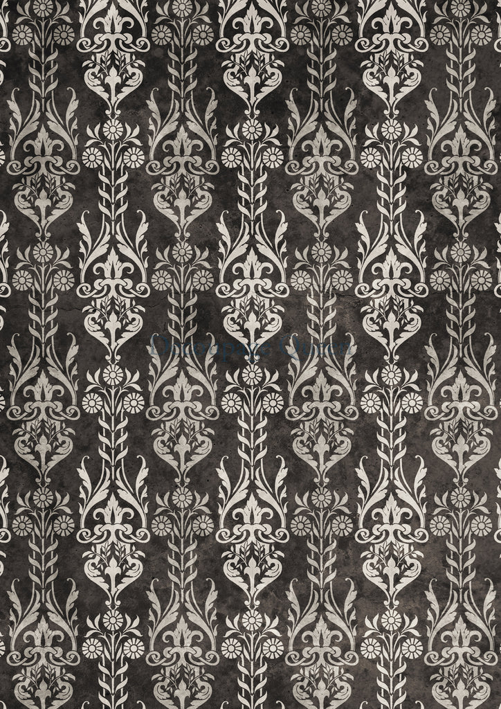 Art deco white patterns on black Decoupage  Queen Rice Paper