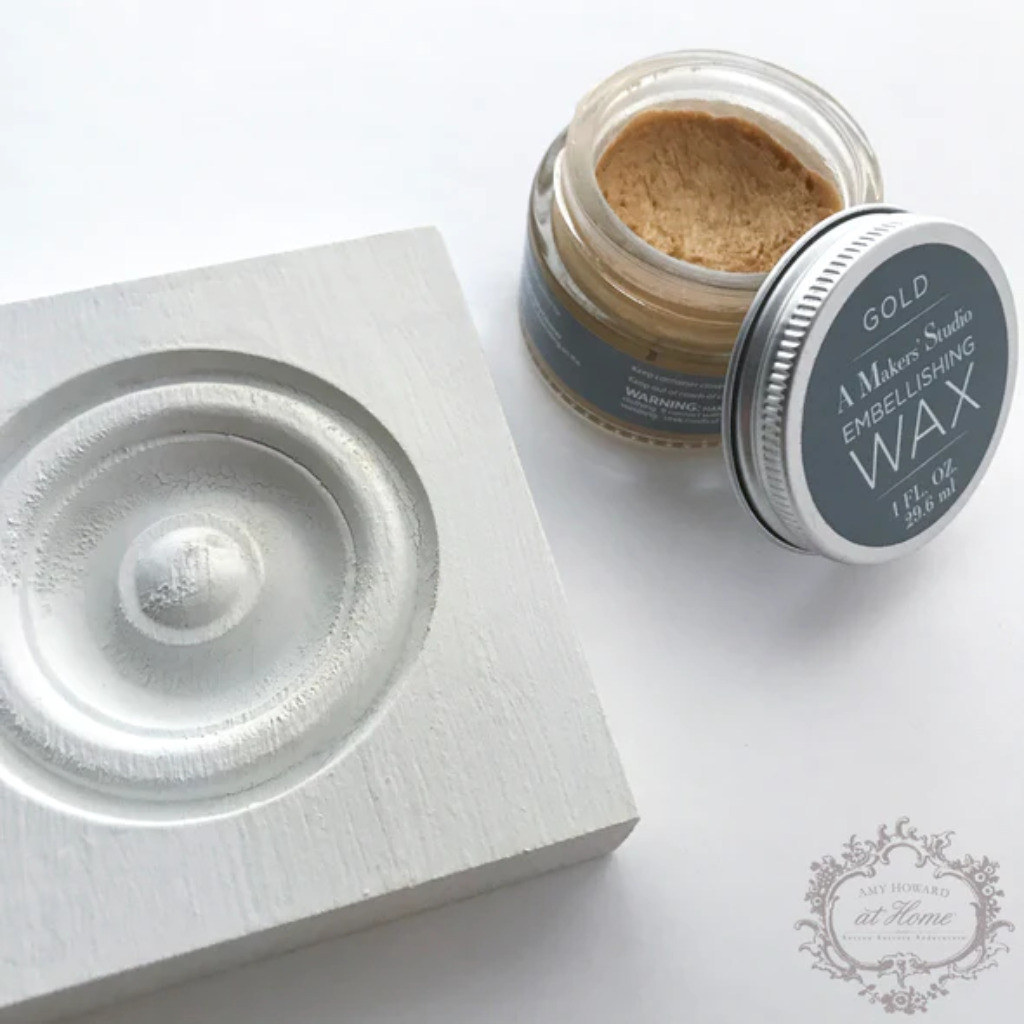 1 oz jar of A Makers' Studio Gold Embellishing wax. A durable, protective wax and metallic powder that's simply perfect for antiquing, stenciling and other craft projects