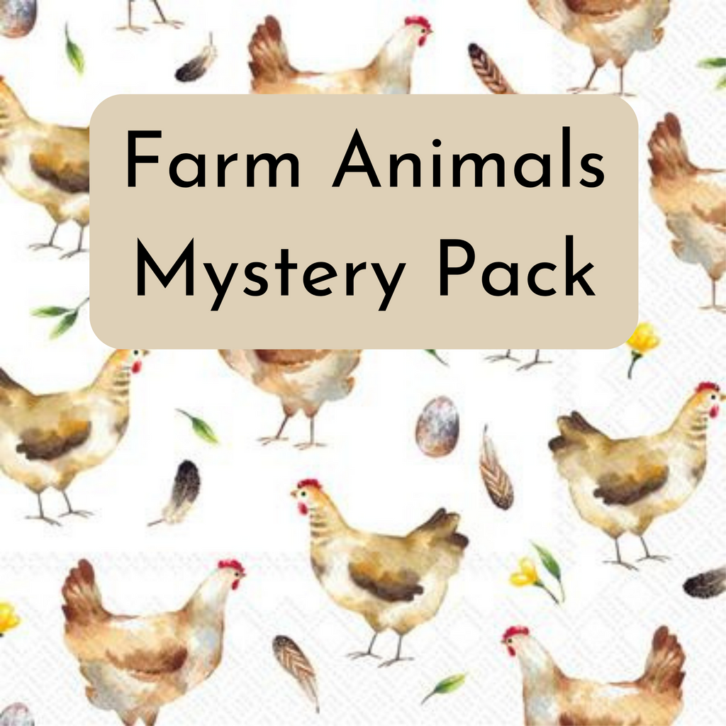 Chicken and flowers pattern. Farm animal themed Mystery Variety Surprise Decoupage Napkin Pack 10/Pkg.