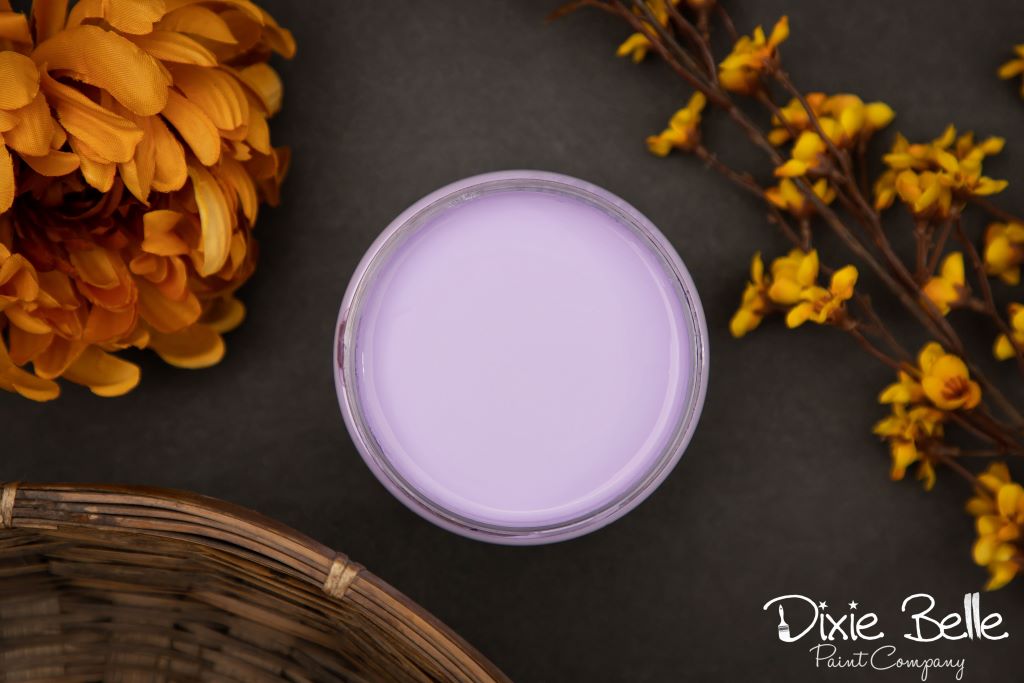 Jar of Dixie Belle chalk mineral paint in the color of Lucky Lavender