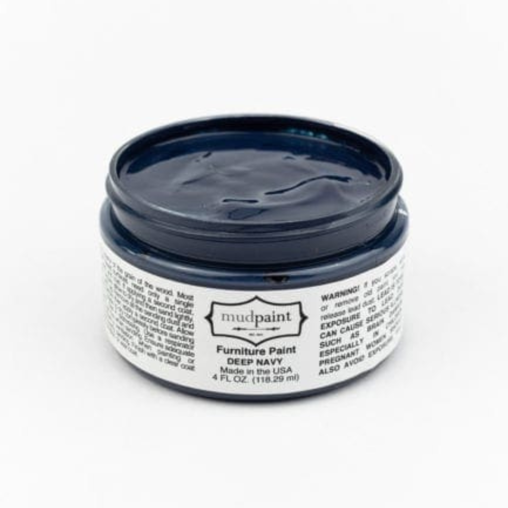 Deep Navy Clay paint by Mudpaint. Colored paint in 4 oz jar