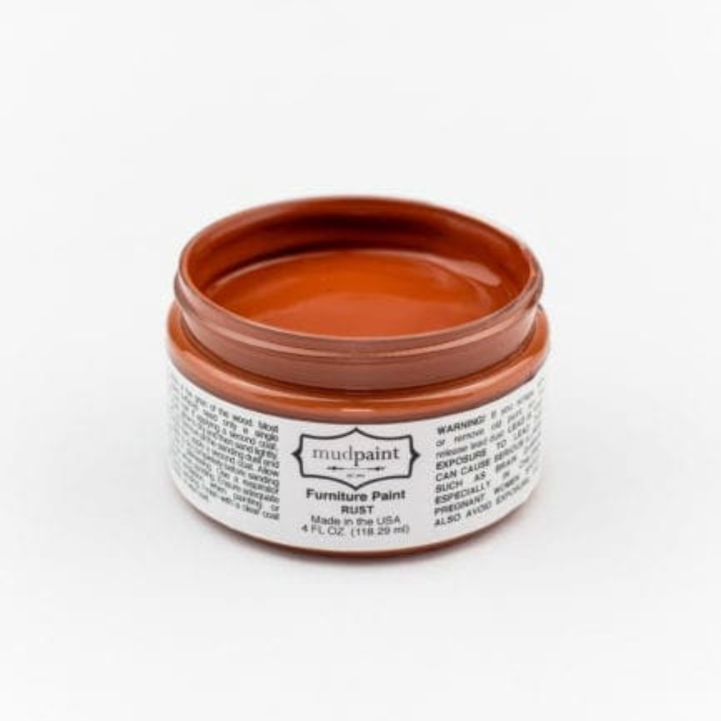 Rust orange-red Clay paint by Mudpaint. Colored paint in 4 oz jar