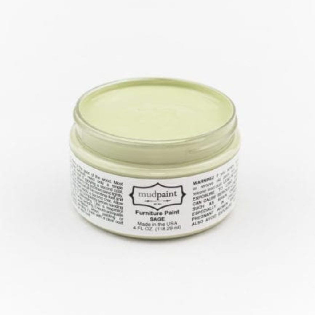 Sage light green Clay paint by Mudpaint. Colored paint in 4 oz jar