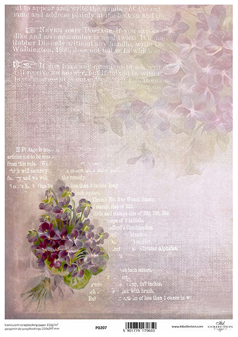 Pink and burgundy blossoms on pink background with script. Beautiful European ITD Collection Vellum Paper is of Exquisite Quality for Decoupage Art
