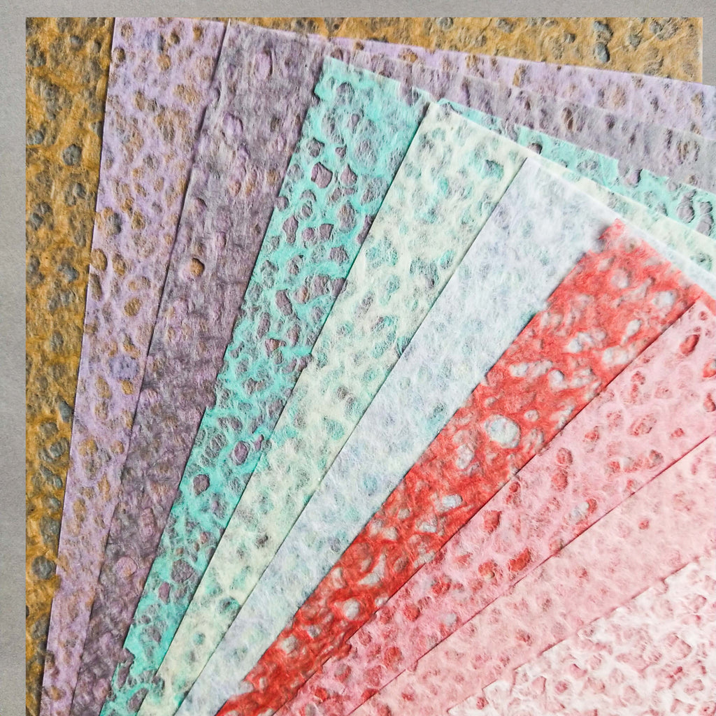 collection for pastel colored decoupage rice paper form KOZO in white, pink, yellow, blue and green.