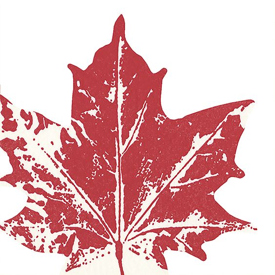 Red maple leaf deccorative paper napkin in cut out shape. Great for Decoupage crafting.