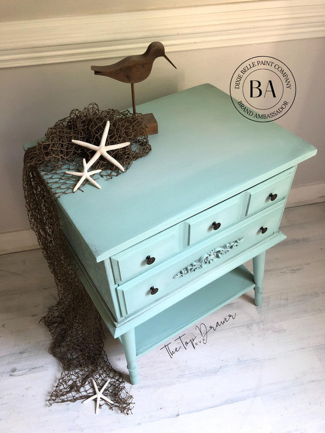 light green Tide Pool Silk paint from Dixie Belle on end table