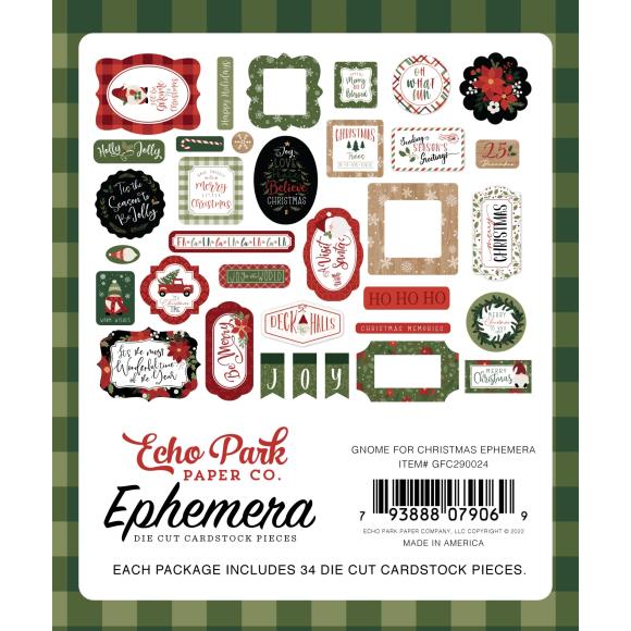 This package contains Echo Park Cardstock Ephemera - Gnome For Christmas, Icons, 33 pieces