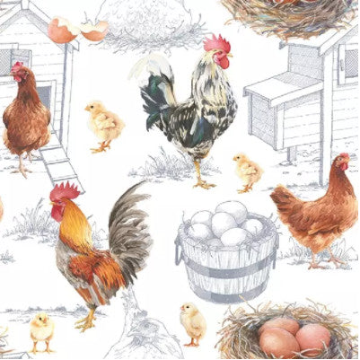 These Chicken Farm Rooster Hens Decoupage Paper Napkins are Imported from Europe. Ideal for Decoupage Crafting, DIY craft projects, Scrapbooking, Mixed Media