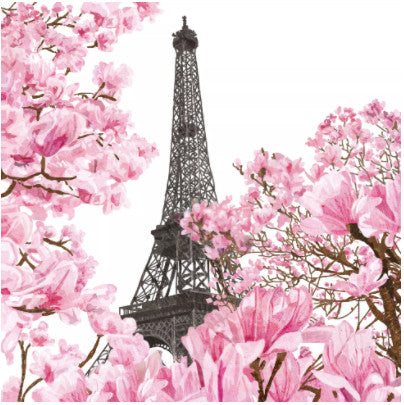 Eiffle Tower with pink blossoms in Paris in the springtime Decoupage Napkin for Crafting and Scrapbooking