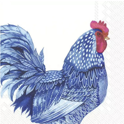 These Blue Rooster Decoupage Paper Napkins are of exceptional quality. Imported from Europe. 3-ply, silky feel. Ideal for Decoupage Crafting, Scrapbooking