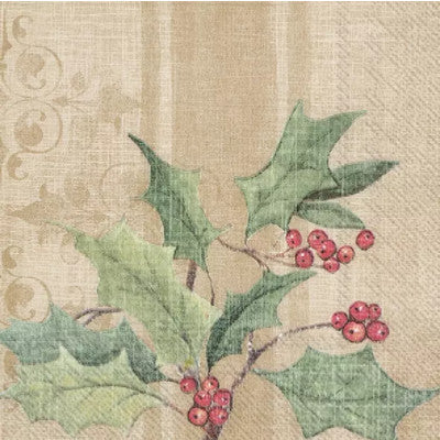 These Christmas Holly Decoupage Paper Napkins are of exceptional quality. Imported from Europe. 3-ply, silky feel. Ideal for Decoupage Crafting, Scrapbooking