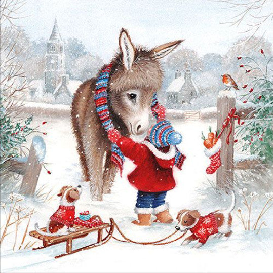 Shop Winter Keeping Warm Donkey Mule Decoupage Paper Napkins are exceptional quality. Imported from Europe. 3-ply. Ideal for Decoupage Crafting, DIY
