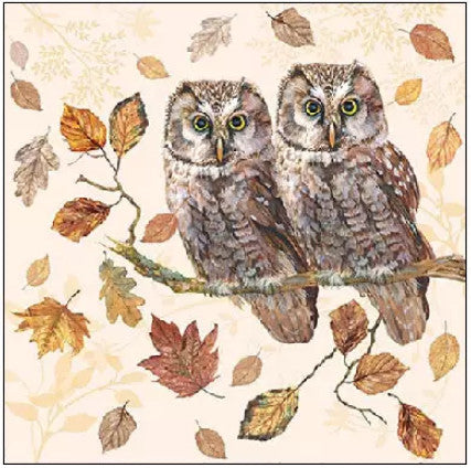 These Owl Couple in Fallling Leaves Decoupage Paper Napkins are of exceptional quality and imported from Europe.  3-ply Silky feel. Vivid ink colors. Ideal for Decoupage Crafting