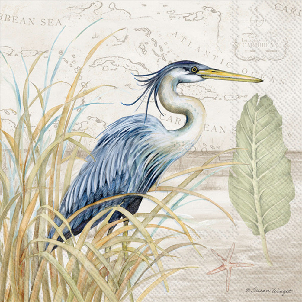 Blue Heron on Grass Decoupage Paper Napkin of exceptional quality. 3 ply. Ideal Decoupage Paper for Collage, Scrapbooking, Mixed Media