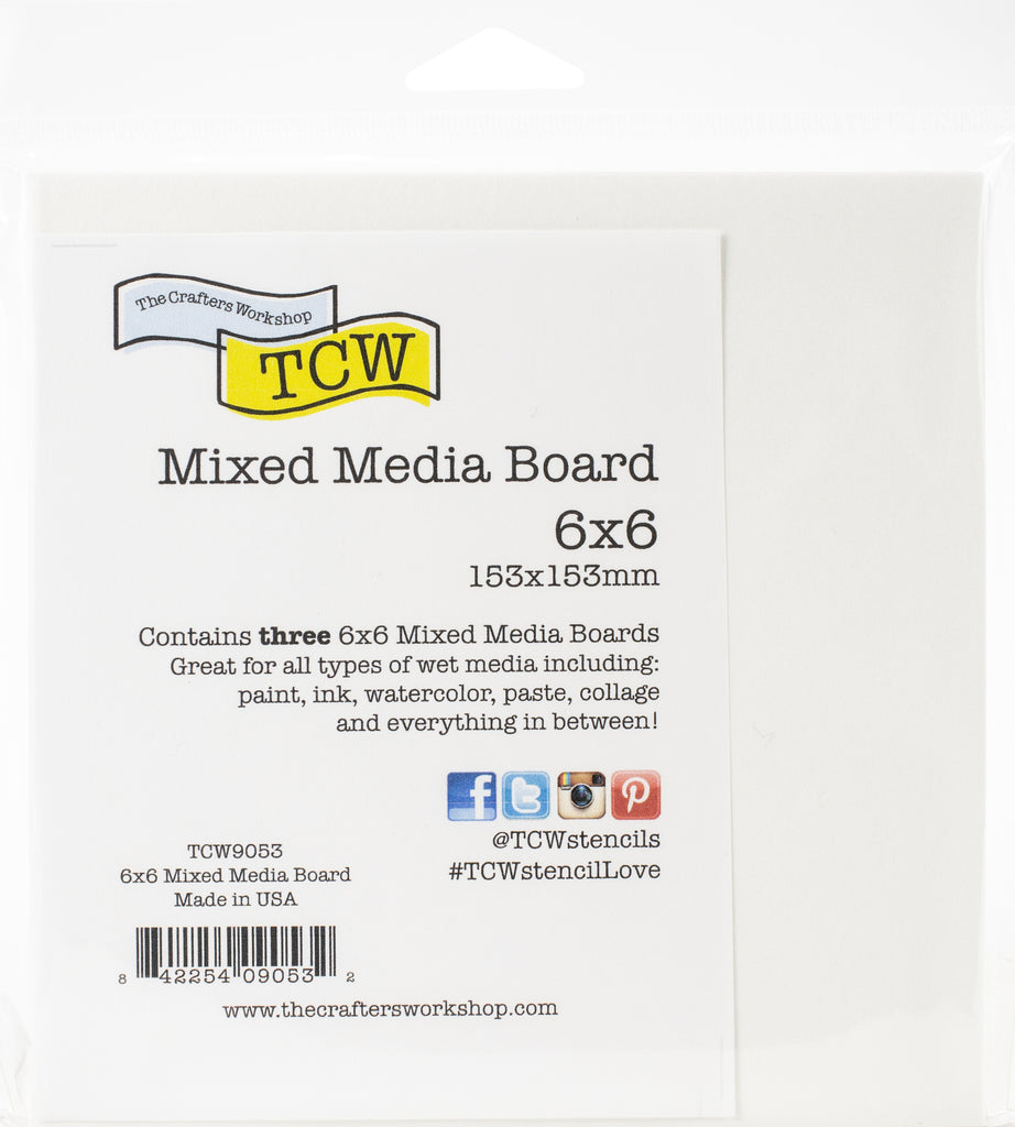 Contains three 6x6 inch mixed media boards.TCW - The Crafters Workshop.  Great for all types of wet media including: paint, ink, watercolor, paste, collage and everything in between